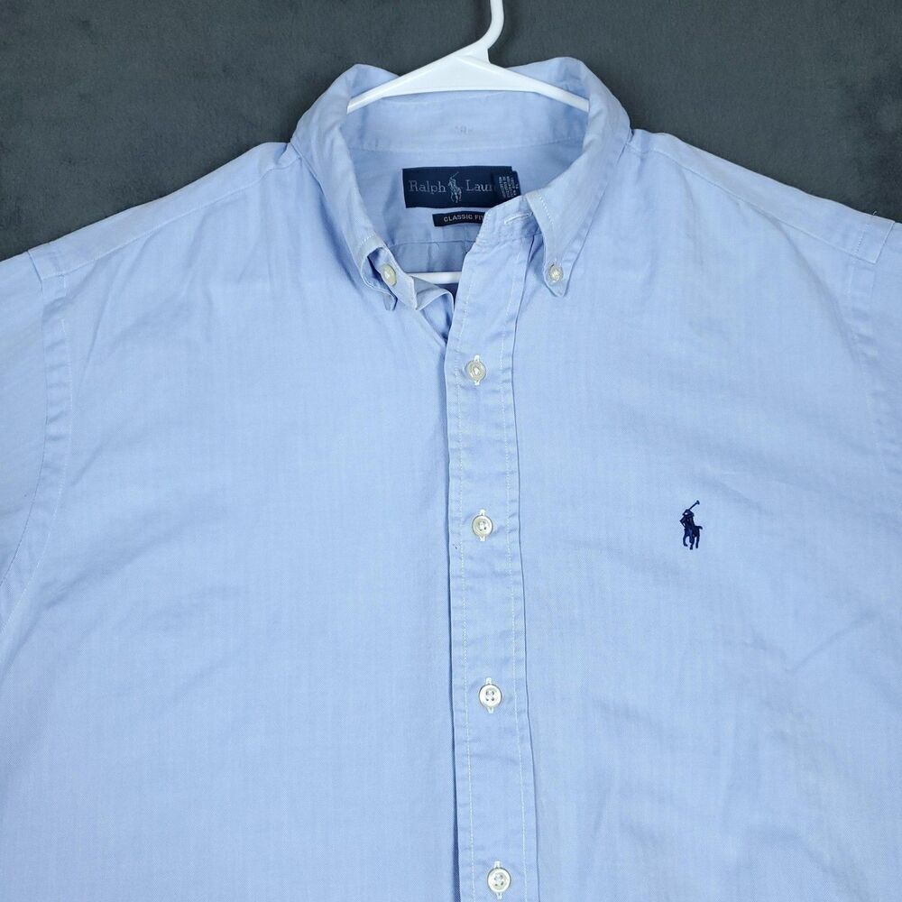 Ralph Lauren Shirt Mens 16.5 34/35 Blue Classic Fit Long Sleeve Button Down Logo - Picture 10 of 15